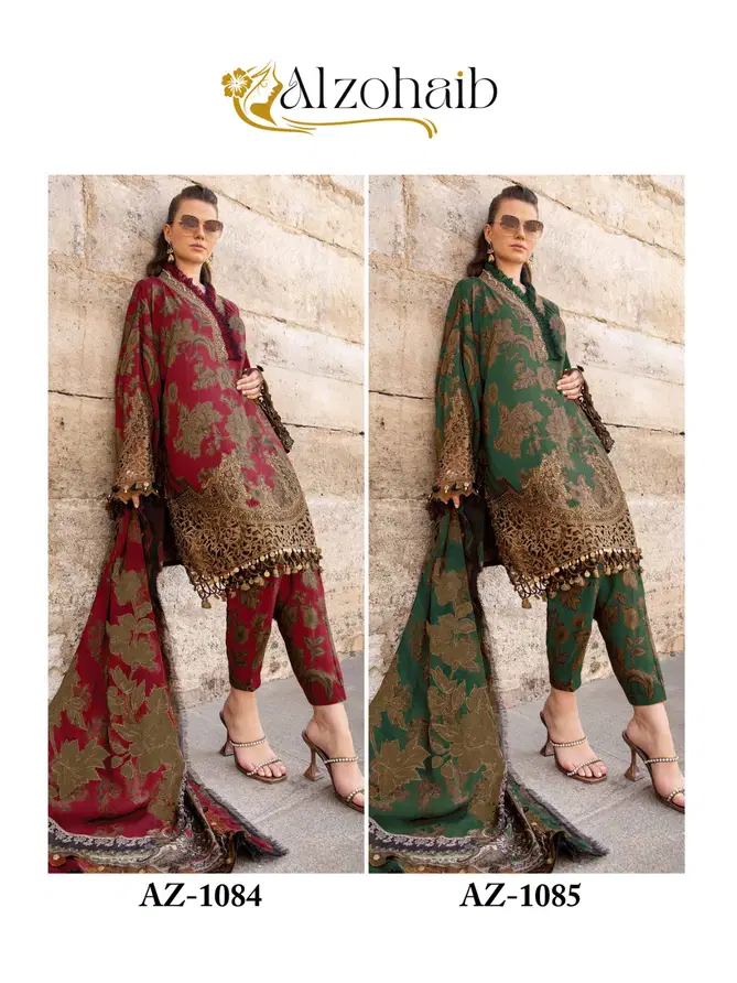 Az 1084 And 1085 Alzohaib Embroidery Patch Cotton Pakistani Suits Wholesale Shop In Surat
